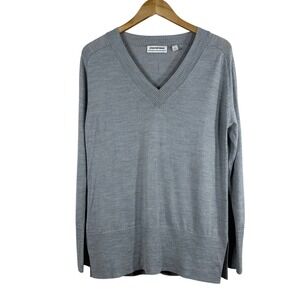 Country Road Women's Pullover Sweater Gray 100% Wool V-Neck Slits‎ Preppy Size S